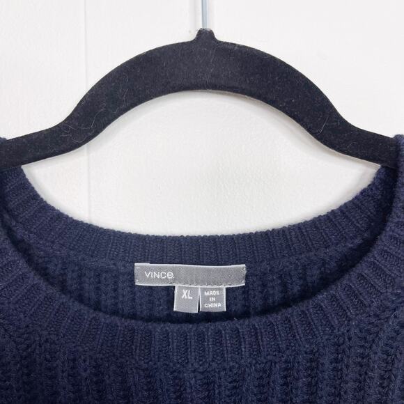 Vince Striped Wool Cashmere Blend Sweater Navy Blue Gray XLarge XL Womens Crew - Picture 5 of 8